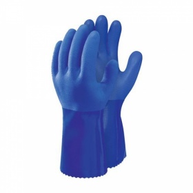 LUVA EM PVC AZUL SOBRE SUPORTE DE ALGOD�O SEM COSTURAS CUMPRIMENTO 30CM
